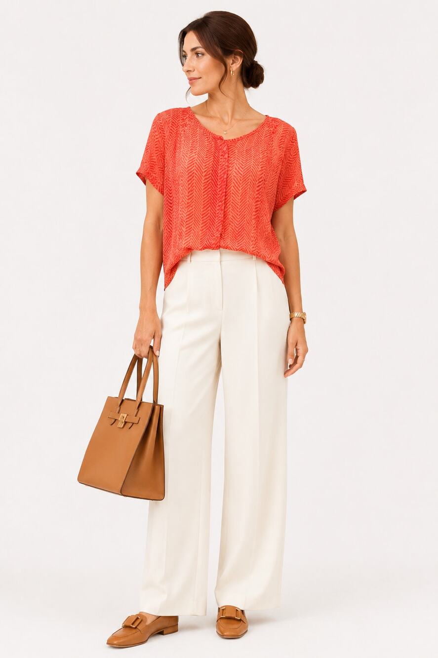 Anthropologie Maeve Silk Blouse XS Coral Orange Textured Short Sleeve Top